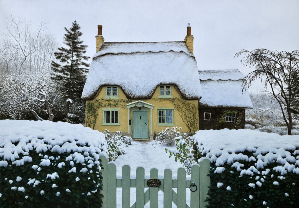 "Winter at Rose Cottage" original watercolor painting