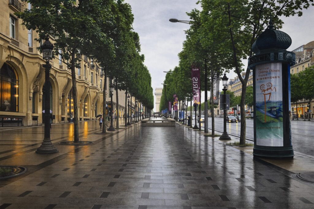 "Rain on Champs-Elysees" Original Watercolor Painting