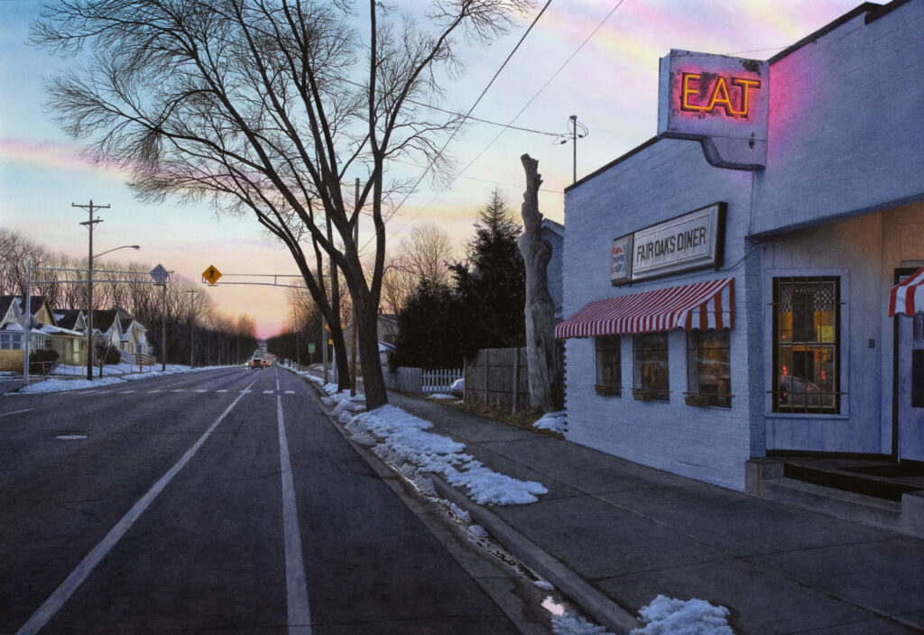 "Late Winter Sunset-Fair Oaks Diner" Watercolor Open Edition Print