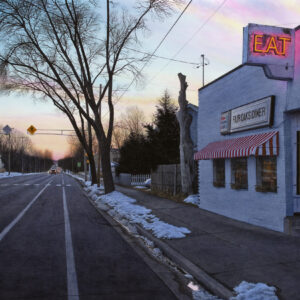 "Late Winter Sunset-Fair Oaks Diner" Watercolor Signed and Numbered Print
