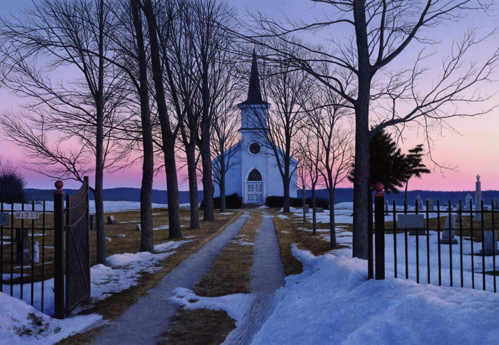 "Country Church-Winter Sunset" Watercolor Open Edition Print