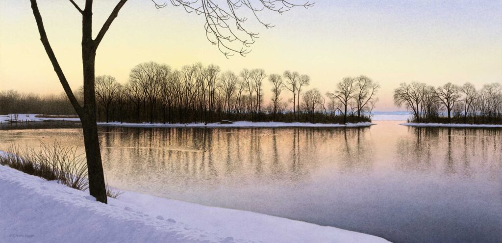 "Open Water-Winter Sunset" Watercolor Open Edition Print