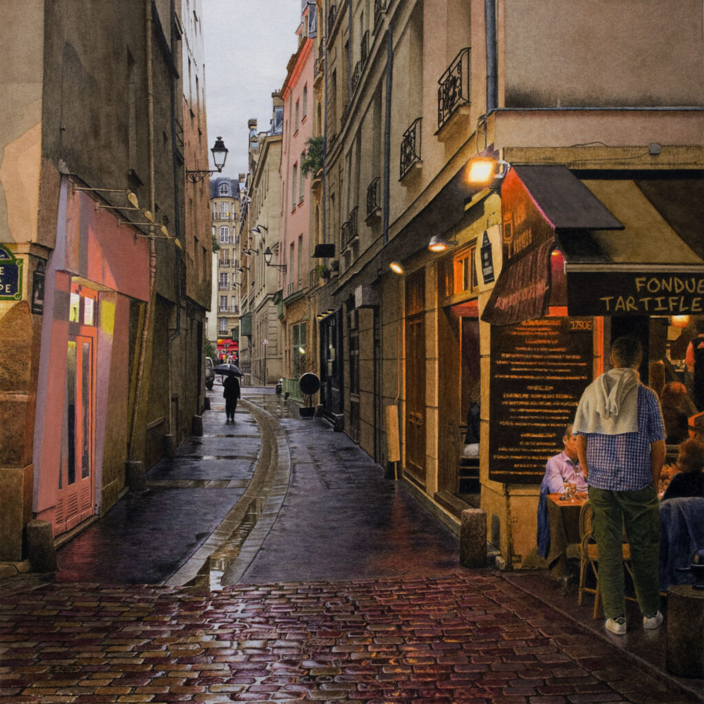 "Rainy Evening in Paris" Original Watercolor Painting