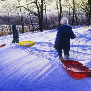 "Sledding at the Brigham Farm" Watercolor Open Edition Print