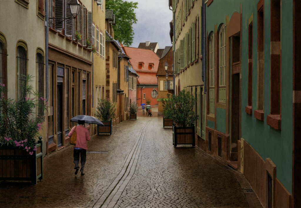 "Old World-Rainy Morning" original watercolor painting