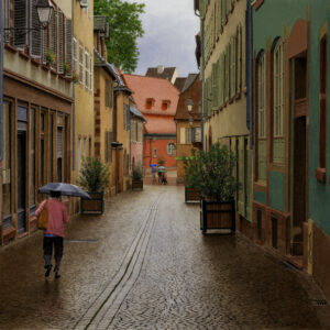 "Old World-Rainy Morning" original watercolor painting